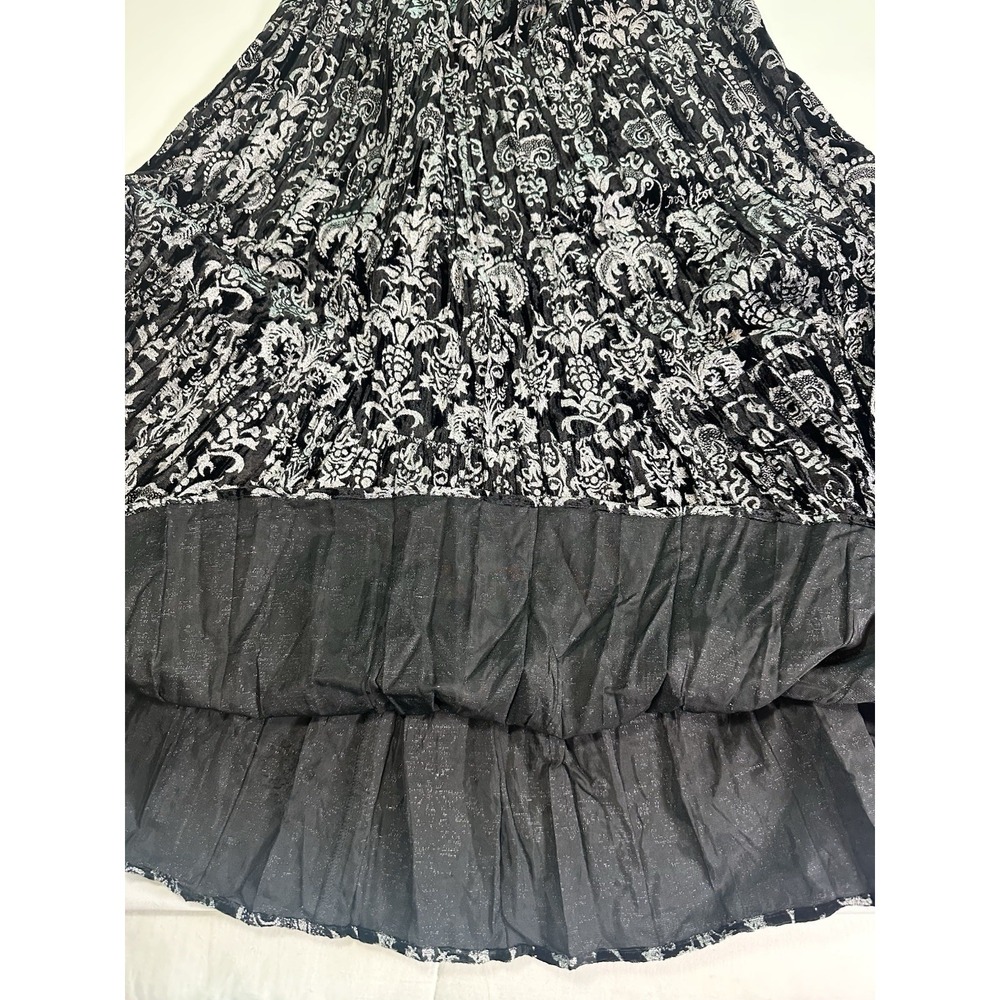 Double D Ranch Wear LARGE Black Silver Velvet Pull On Tiered Maxi Romantic Skirt - Picture 6 of 14